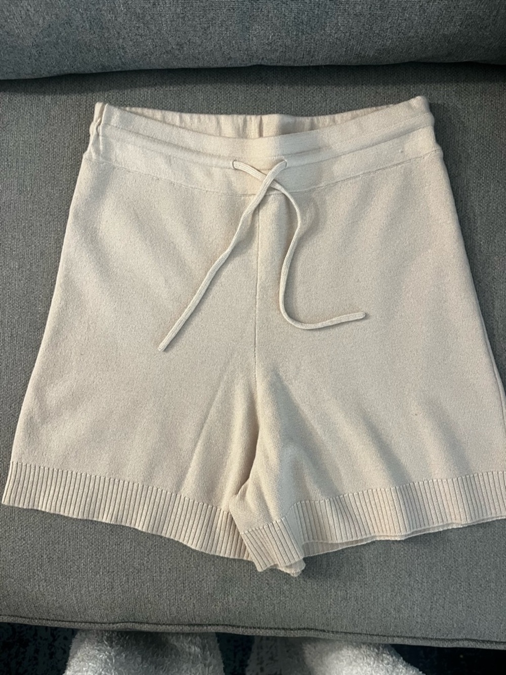 H&M Cream Knit Drawstring Athletic Shorts